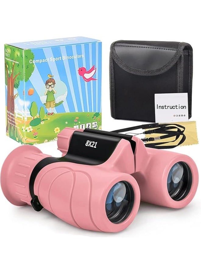 Binoculars for Kids,Compact Kids Binoculars 8x21 High-Resolution for Bird Watching, Camping, Exploration, Hiking, Hunting, Sports Events and Safari Park Gifts for 3-12 Year Boys Girls (Pink) - Image 1