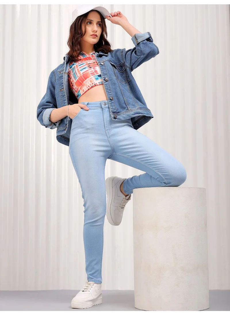 مرفوعة Women Skinny Blue Jeans