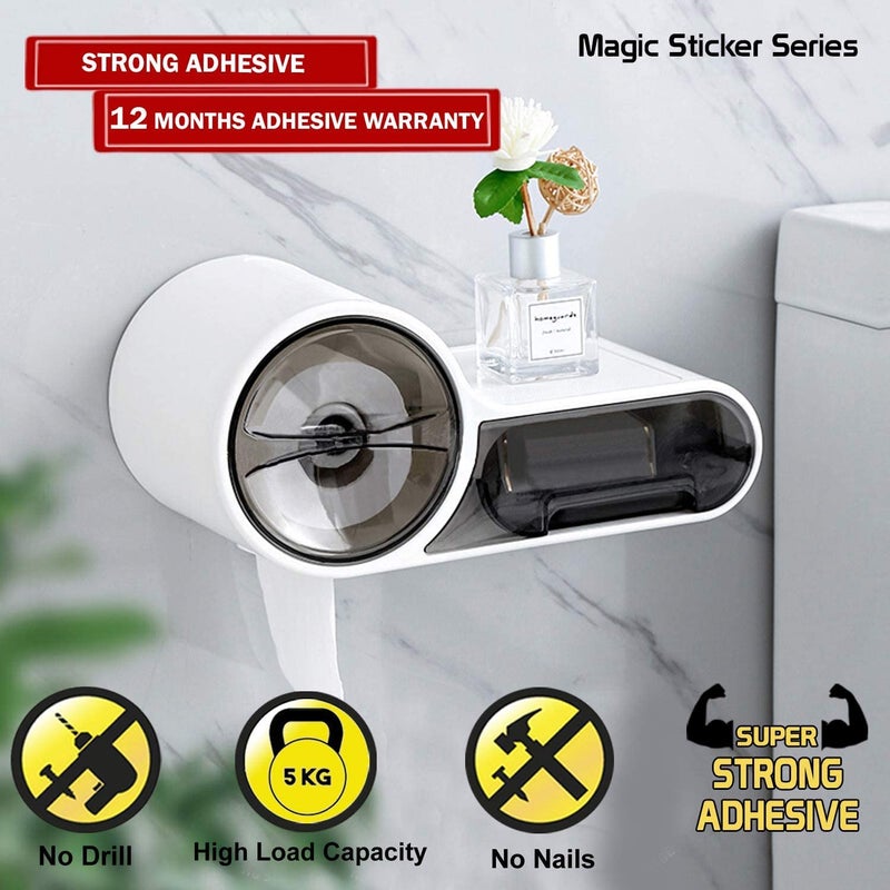 Topinon Self Adhesive Magic Sticker Series 100 Waterproof Toilet Paper HolderTissue Roll Holder Plastic Material WhitePack of 1 - Image 3