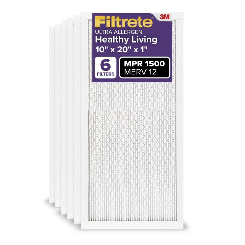Filtrete 10x20x1 AC Furnace Air Filter MERV 12 MPR 1500 CERTIFIED asthma allergy friendly 3 Month Pleated 1Inch Electrostatic Air Cleaning Filter 6Pack Actual Size 981x1981x078 in