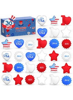 NPET 30Pcs 4th of July Mochi squishies Toy, Independence Day Party Favors for Kids 4th of July Classroom Kawaii Toys Mochi Squishy Love/USA Flag/ 4th of July Boys Girls Stress Relief Toy