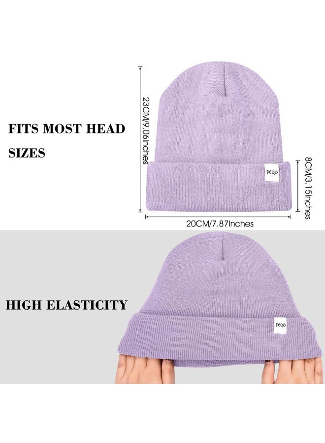 FEQO 4 Pack Satin Lined Beanie Hats Soft Silk Lined Beanies Knit Warm Cuffed Hats for Women Men, Black, White, Light Gray, Lavender Purple, One size - Image 3