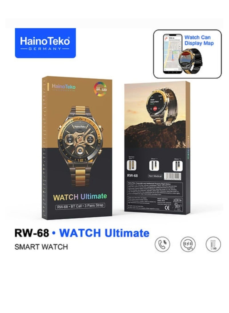 Haino Teko Smart Watch RW-68 Round Screen AMOLED Display with 3 Pair Straps and Wireless Charger and Watch Can Display Map - Image 4