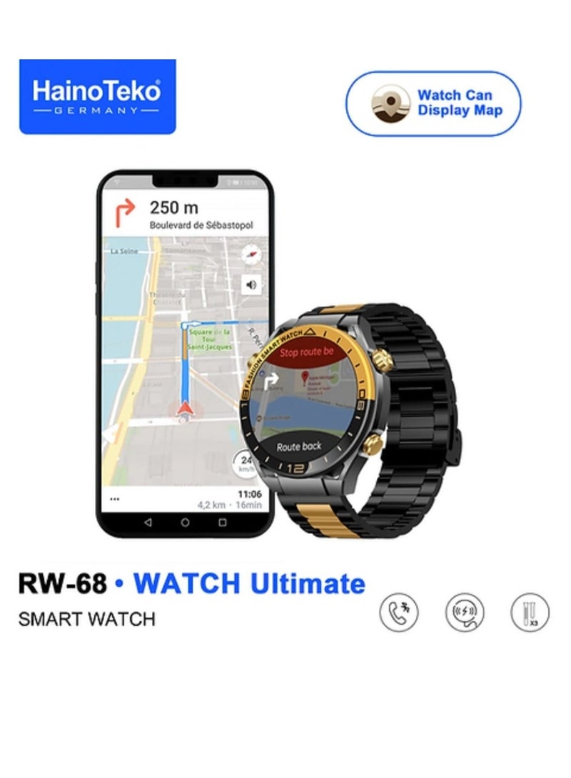 Haino Teko Smart Watch RW-68 Round Screen AMOLED Display with 3 Pair Straps and Wireless Charger and Watch Can Display Map - Image 1
