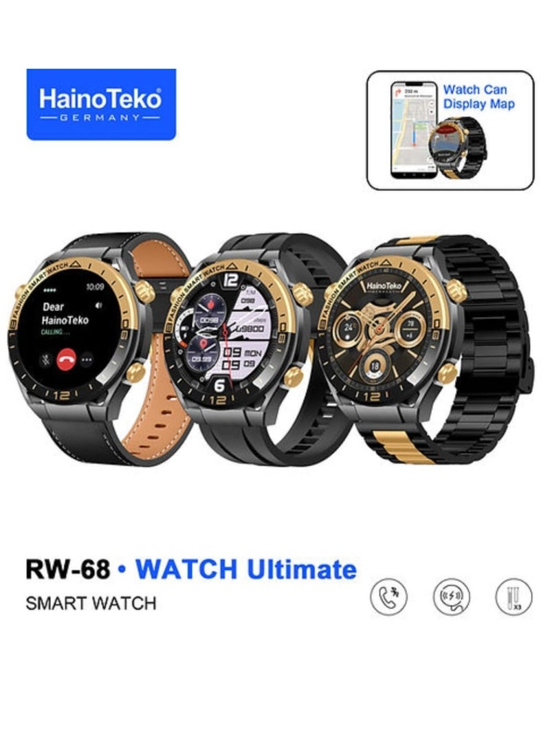 Haino Teko Smart Watch RW-68 Round Screen AMOLED Display with 3 Pair Straps and Wireless Charger and Watch Can Display Map - Image 2