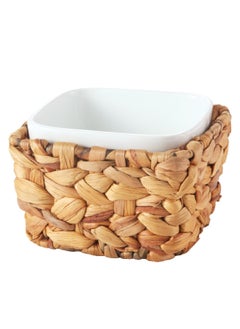Bien Servi Ceramic Serving Bowl With Ratan Basket White And Brown 11 X 15.5 X 15.5 Cm Hp4590-1-Pl 