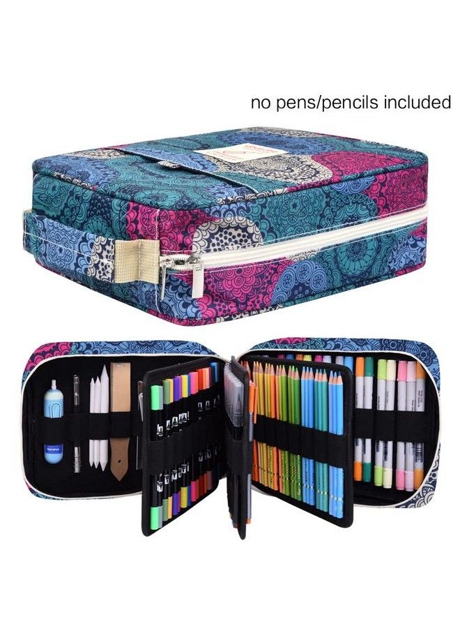 Qianshan Pencil Case Holder Slot  Holds 202 Colored Pencils Or 136 Gel Pens With Zipper Closure Large Capacity Polyester Pen Organizer For Watercolor Pens Or Markers Perfect For Artist Blue Impression  - Image 3