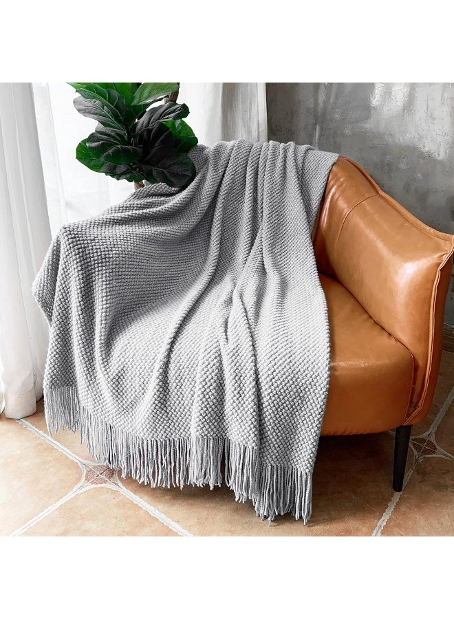 LOMAO Knitted Throw Blanket with Tassels Bubble Textured Lightweight Throws for Couch Cover Home Decor - Image 1