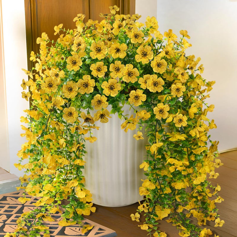 ZFProcess Artificial Hanging Flowers Plants for Outdoor Fall Decoration 2PCS Faux Silk Daisy UV Resistant Look Real for Outside Home Indoor Planter Porch Garden Yard Autumn DecorYellow