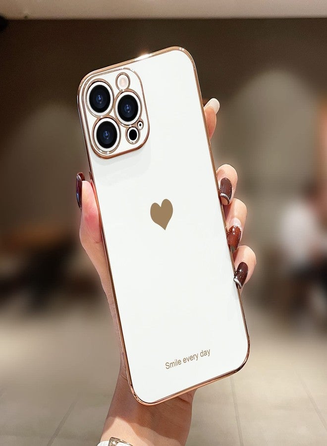 Teageo جراب Teageo لهاتف iPhone 15 Pro Max مع واقيين للشاشة بنمط قلب، للنساء والفتيات، مطلي بطبقة لامعة فاخرة، مصنوع من مادة TPU الناعمة، مقاوم للخدوش والصدمات، جراب هاتف أبيض لهاتف iPhone 15 Pro Max - Image 2