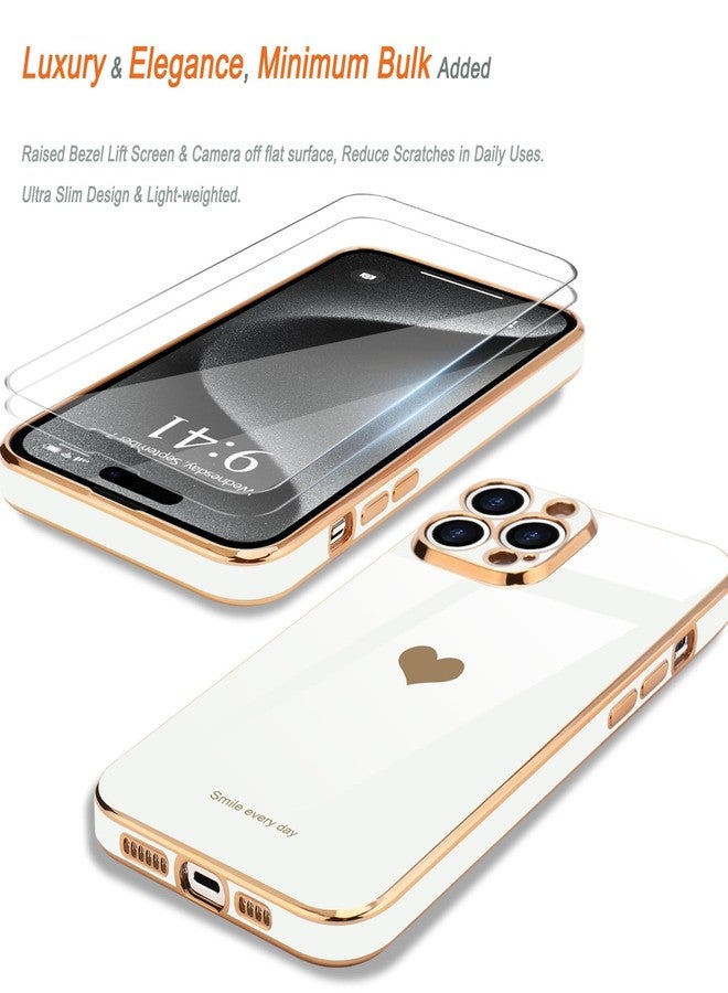 Teageo جراب Teageo لهاتف iPhone 15 Pro Max مع واقيين للشاشة بنمط قلب، للنساء والفتيات، مطلي بطبقة لامعة فاخرة، مصنوع من مادة TPU الناعمة، مقاوم للخدوش والصدمات، جراب هاتف أبيض لهاتف iPhone 15 Pro Max - Image 4