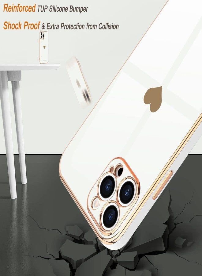 Teageo جراب Teageo لهاتف iPhone 15 Pro Max مع واقيين للشاشة بنمط قلب، للنساء والفتيات، مطلي بطبقة لامعة فاخرة، مصنوع من مادة TPU الناعمة، مقاوم للخدوش والصدمات، جراب هاتف أبيض لهاتف iPhone 15 Pro Max - Image 5