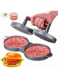 AZRMOH AZRMOH Double Burger Press Burger Patty Maker Grill Double Stuffed Burger Press Burger Tikki Mould with Wooden Handle Round Shape Hamburger Press Patty Maker for Home  - Image 1