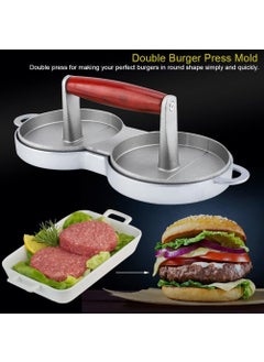 AZRMOH AZRMOH Double Burger Press Burger Patty Maker Grill Double Stuffed Burger Press Burger Tikki Mould with Wooden Handle Round Shape Hamburger Press Patty Maker for Home  - Image 3