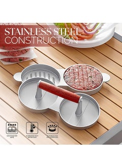 AZRMOH AZRMOH Double Burger Press Burger Patty Maker Grill Double Stuffed Burger Press Burger Tikki Mould with Wooden Handle Round Shape Hamburger Press Patty Maker for Home  - Image 2