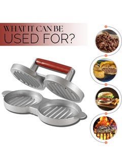 AZRMOH AZRMOH Double Burger Press Burger Patty Maker Grill Double Stuffed Burger Press Burger Tikki Mould with Wooden Handle Round Shape Hamburger Press Patty Maker for Home  - Image 4