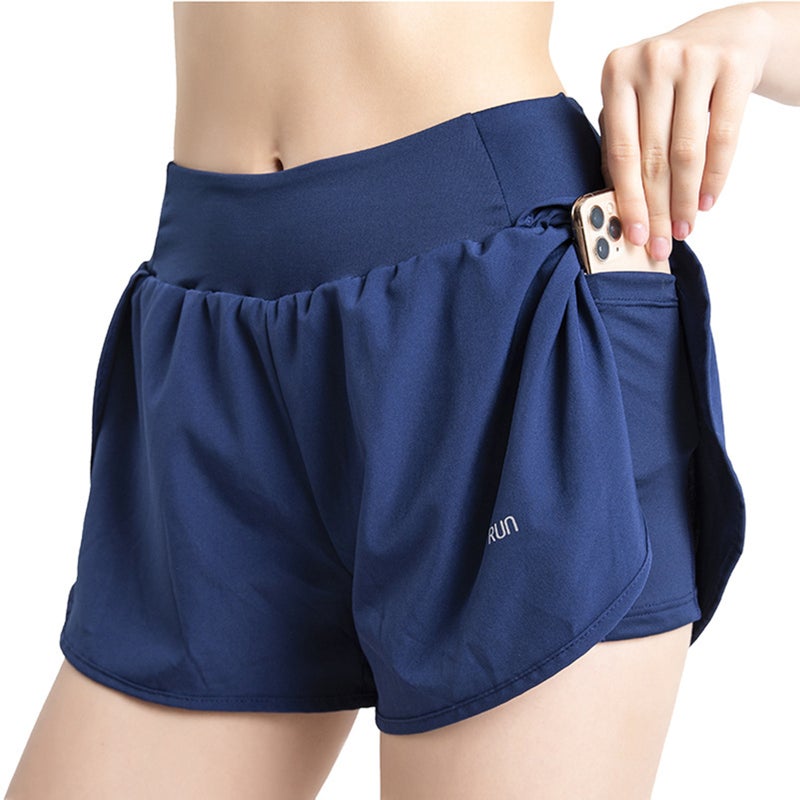 Women 2 in 1 Running Shorts Quick-Dry Sport Active Workout Gym Yoga Shorts with Pocket - Image 2