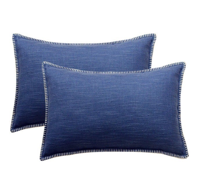 PACK OF 2 PILLOW COVERS WITH TRIMMED STICHING EDGE THROW PILLOW COVERS 14X24 INCH PILLOW COVERS RECTANGLE DECORATIVE PILLOWCASES CUSHION CASE FOR SOFA COUCH BED LIVING ROOM NAVY BLUE