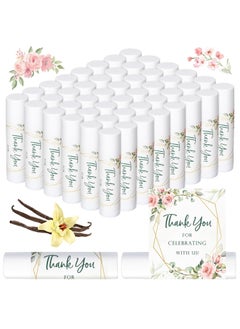 Whaline 60Pcs Thank You Gift Lip Balm Bulk Wedding Lip Balms Vanilla Flavor Floral Moisturizing Lip Care Guest Basket Gift Stuffer for Bridal Shower Baby Shower Birthday Party Favor Supplies