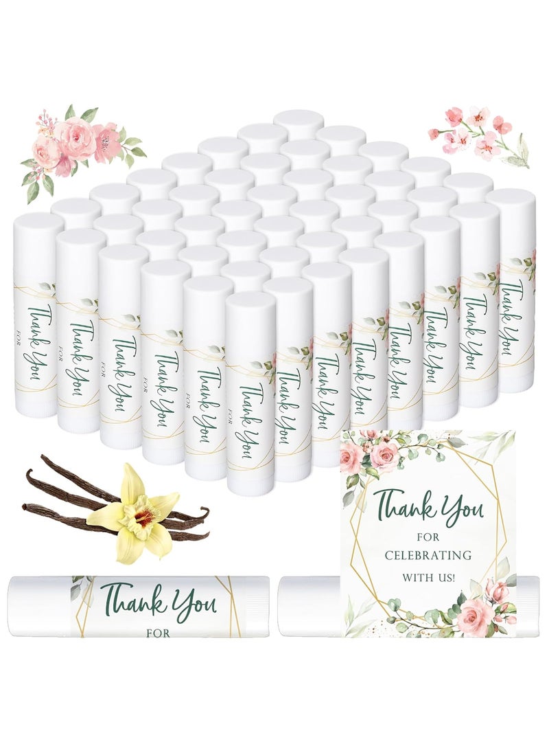 Whaline - Whaline 60Pcs Thank You Gift Lip Balm Bulk Wedding Lip Balms Vanilla Flavor Floral Moisturizing Lip Care Guest Basket Gift Stuffer for Bridal Shower Baby Shower Birthday Party Favor Supplies - Image 1