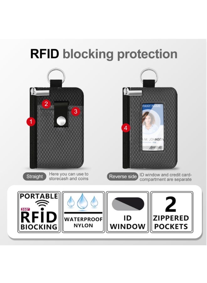Minimalist RFID Blocking Small Wallet with ID Window,WaterResistant Zip Id Case Wallet with Lanyard Keychain for Cards,Cash,Travel,Women,Men - Image 2