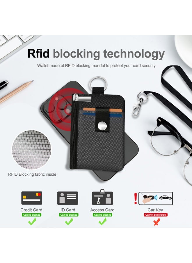 Minimalist RFID Blocking Small Wallet with ID Window,WaterResistant Zip Id Case Wallet with Lanyard Keychain for Cards,Cash,Travel,Women,Men - Image 4