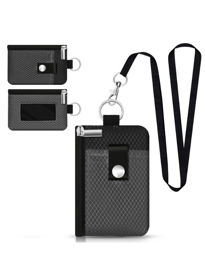 Minimalist RFID Blocking Small Wallet with ID Window,WaterResistant Zip Id Case Wallet with Lanyard Keychain for Cards,Cash,Travel,Women,Men - Image 1