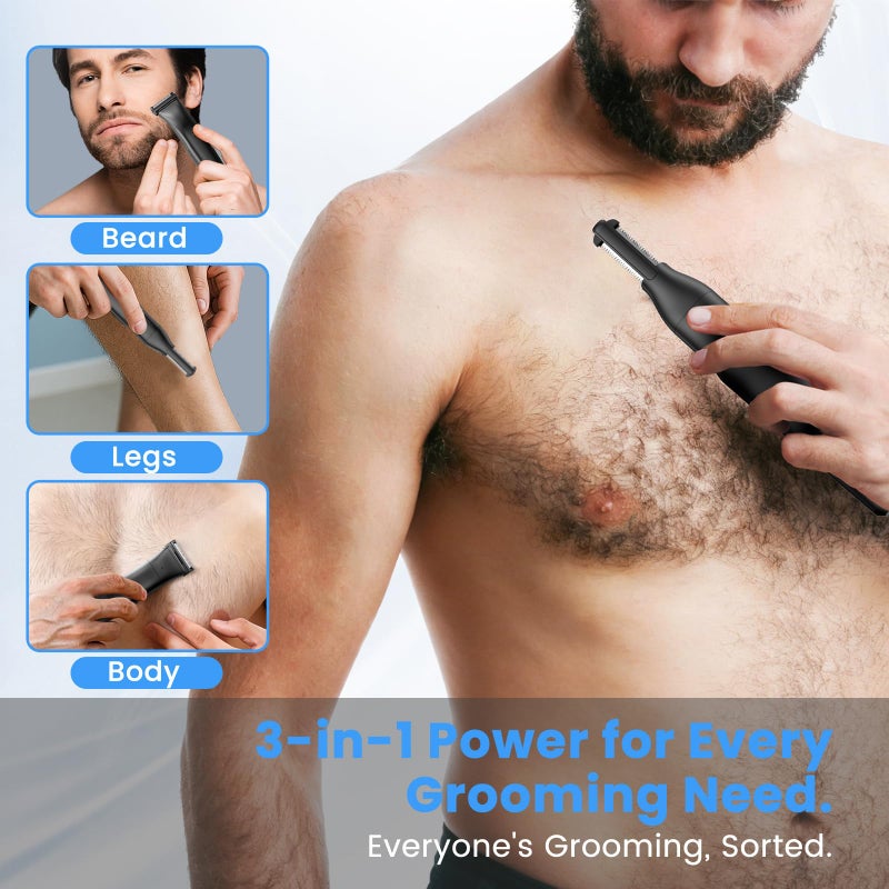 MAXGROOM Body Hair Trimmer for Men 3-in-1 Groin, Pubic & Ball Trimmer with Skin Safe No-Nick Blades, IPX6 Waterproof Wet/Dry Electric Shaver for Chest, Underarms, Legs, USB-C Rechargeable Groomer Kit - Image 2