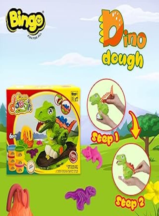 Bingo dough 3d dino world machine, 6 pieces - multi color