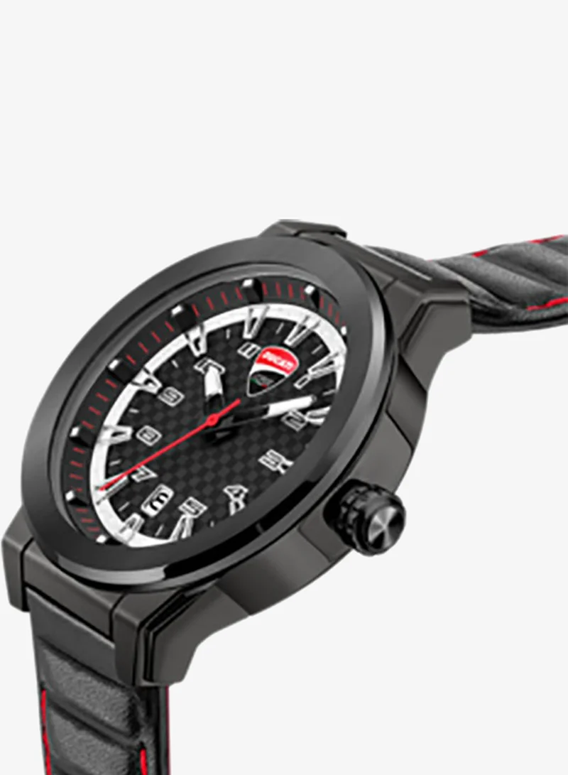 دوكاتي كورس Mens Campione Analog Leather Strap Watch DTWGB2019401 45 mm Black