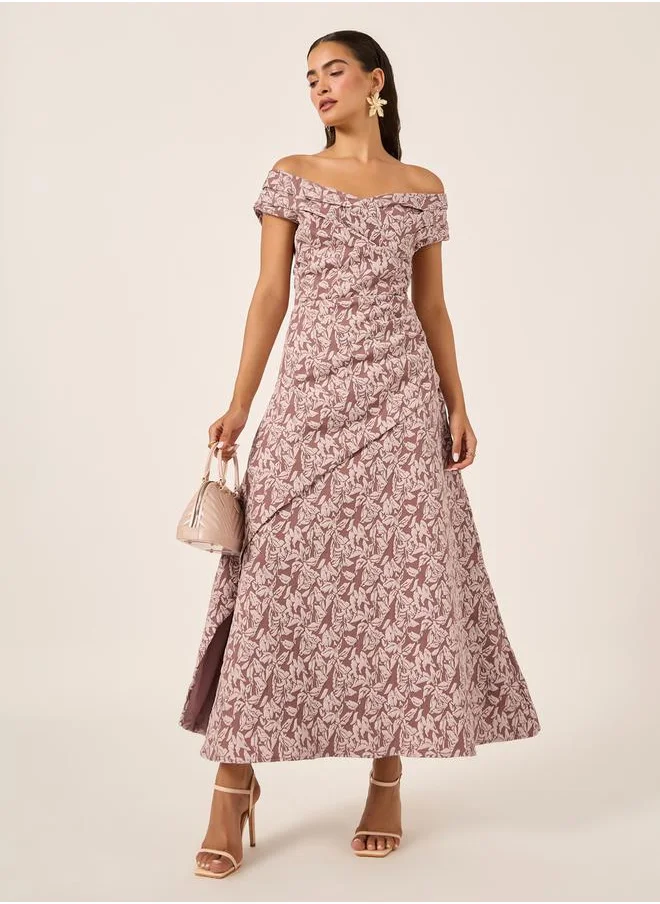 ستايلي Textured Off Shoulder Neck Sheath Maxi Dress