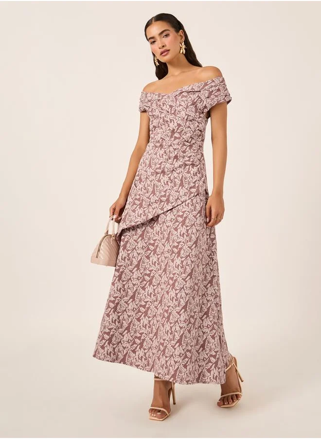 ستايلي Textured Off Shoulder Neck Sheath Maxi Dress