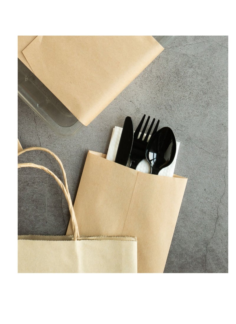 HYFY - 50 PCS Black Plastic Cutlery Set Spoons Knives Forks Napkins Set Disposable Cutlery Set Individually Wrapped Plastic Cutlery Disposable Spoons Disposable Fork Plastic Spoon Heavy Duty Plastic Utensils - Image 1