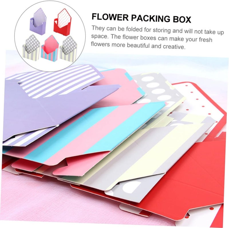 WOONEKY Envelope Flower Boxes 5pcs Set with Mixed Crimson Dot, Beige Dot, Purple and Pink Blue Stripes Paper Packing Boxes for Floral Wrapping and Store Display - Image 5
