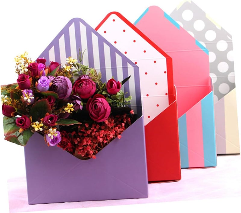 WOONEKY Envelope Flower Boxes 5pcs Set with Mixed Crimson Dot, Beige Dot, Purple and Pink Blue Stripes Paper Packing Boxes for Floral Wrapping and Store Display - Image 4