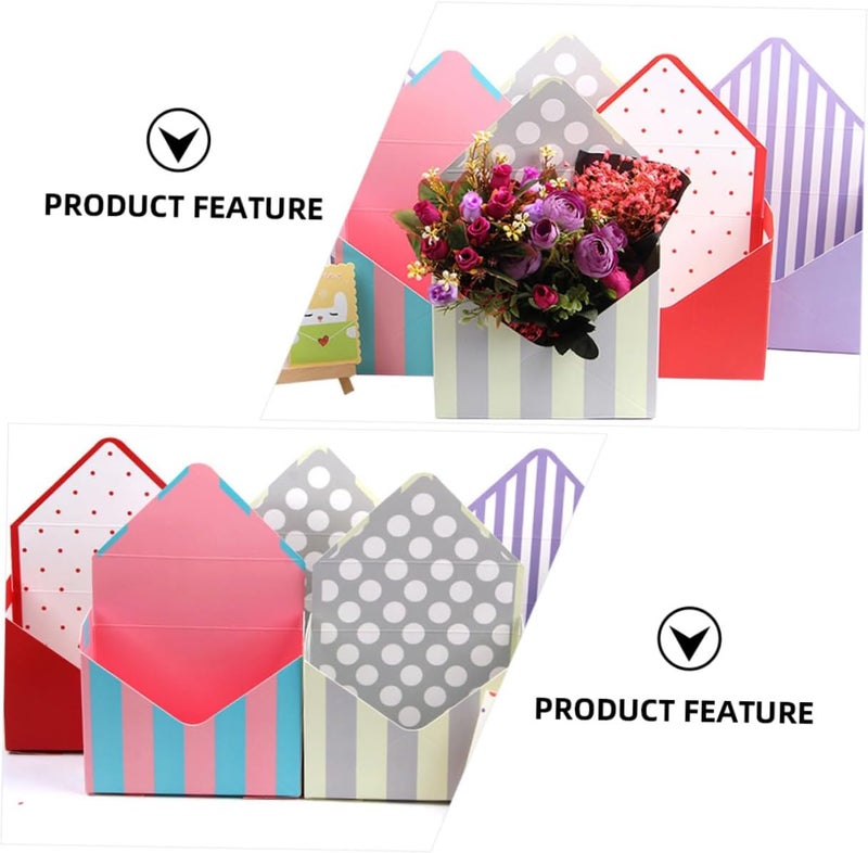 WOONEKY Envelope Flower Boxes 5pcs Set with Mixed Crimson Dot, Beige Dot, Purple and Pink Blue Stripes Paper Packing Boxes for Floral Wrapping and Store Display - Image 3