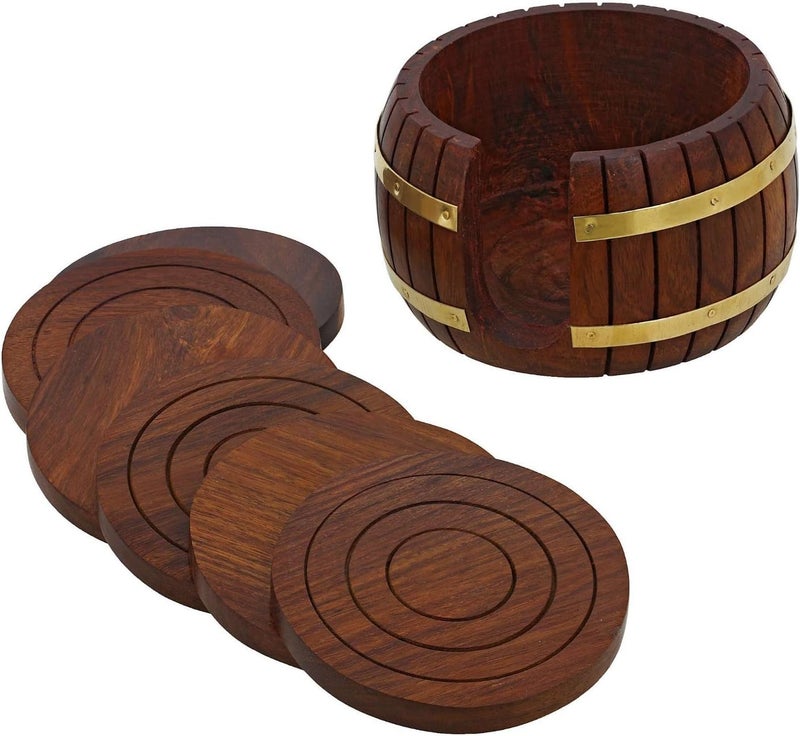 ITOS365 Wooden Drink Coasters Wood Table Coaster Set of 6 for Tea Cups Coffee Mugs Beer Cans Bar Tumblers and Water Glasses - Image 2
