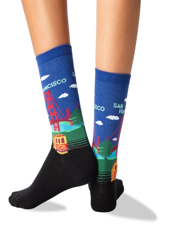 Hot Sox womens Travel Series Novelty Fashion Casual Crew Socks Hosiery, Golden Gate Bridge (Dark Blue), 4 10 US - Image 3