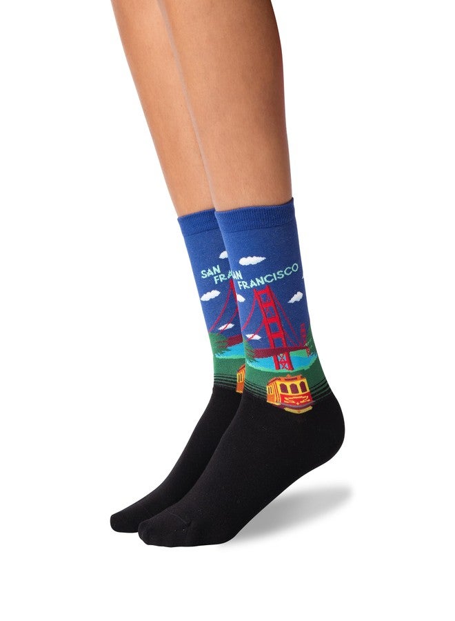 Hot Sox womens Travel Series Novelty Fashion Casual Crew Socks Hosiery, Golden Gate Bridge (Dark Blue), 4 10 US - Image 4