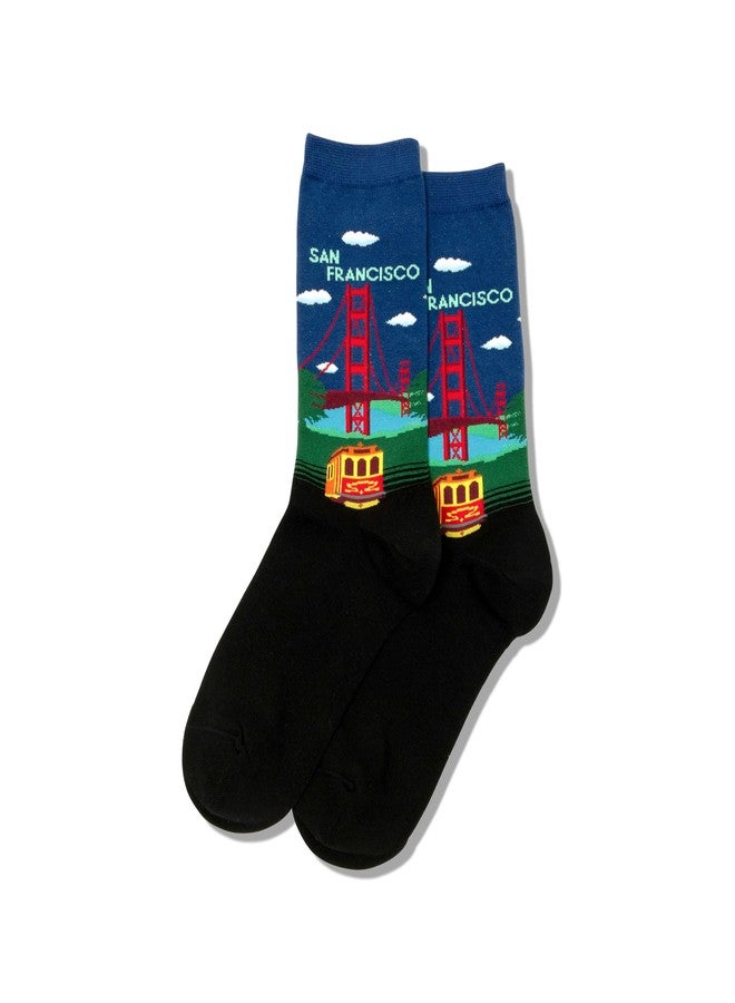 Hot Sox womens Travel Series Novelty Fashion Casual Crew Socks Hosiery, Golden Gate Bridge (Dark Blue), 4 10 US - Image 2
