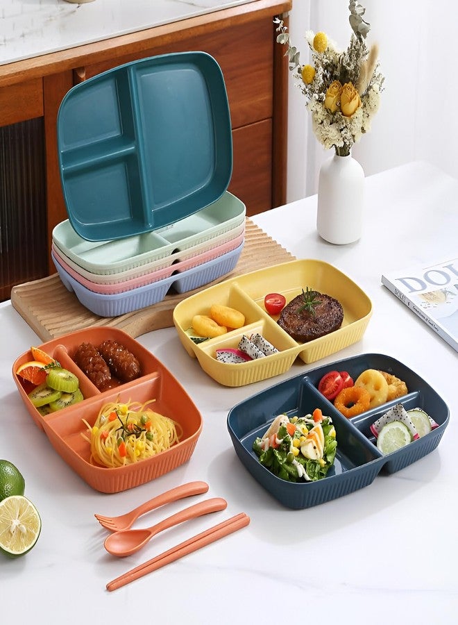 Amillee Wheat Straw Rectangular Divided Plates for Healthy Eating, 3 Sections Dinner Plates for Adults, Kids, Campers, and Portion Control, Microwave and Dishwasher Safe Dish (Pack of 2,Dark Blue) - Image 4