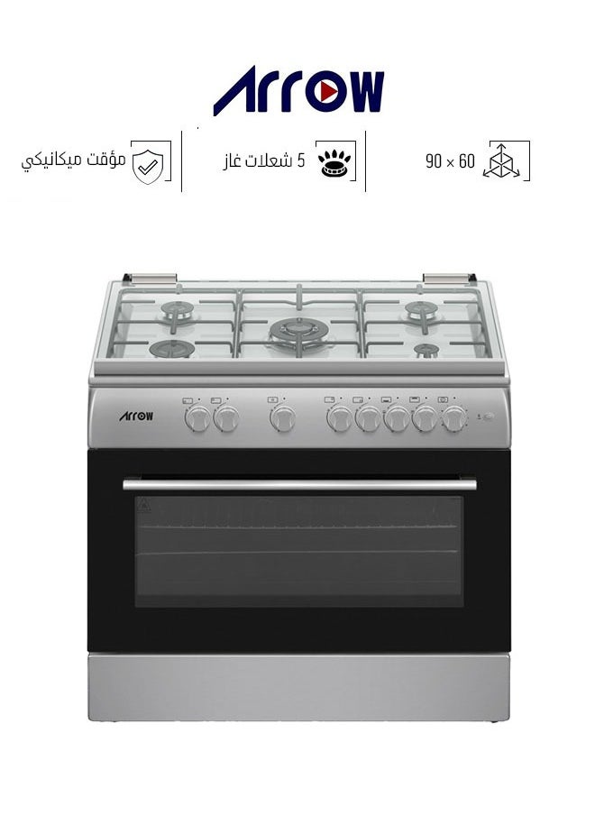 Arrow Gas Oven - 5 Burners - 90*60 CM - Made in Turkey - Steel - RO-9060GSKS-CF  - Image 1