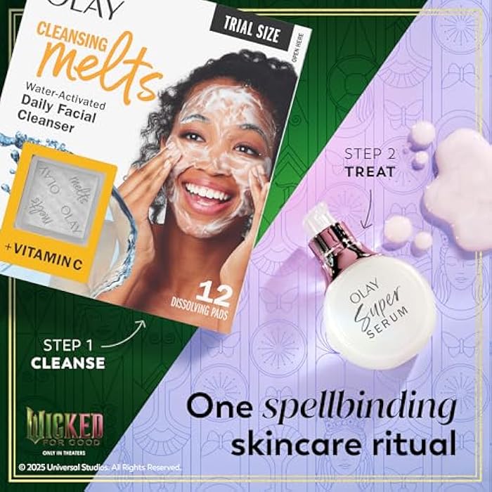 Olay x Wicked: For Good: Perfect Duo Skin Care Set, Skin Care Gift Set, 2pc, Vitamin C Cleansing Melts 12 Count, Super Serum Trial Size 0.4 FL OZ - Image 2