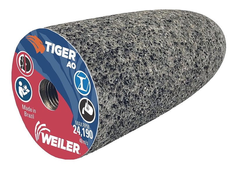 WEILER 68305 TIGER AO TYPE 16 Round Tip Portable Grinding Cone, A24-R, 1 1/2" X 3" X 3/8-24, (Pack of 12) - Image 1