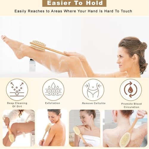 Tony Stark 2-in-1 Long Handle Body Brush | Exfoliating & Massaging Bath Brush | Helps Reduce Cellulite | Boosts Blood Circulation | Gently Removes Dead Skin Cells | Natural Soft Bristles – 1 Piece - Image 4