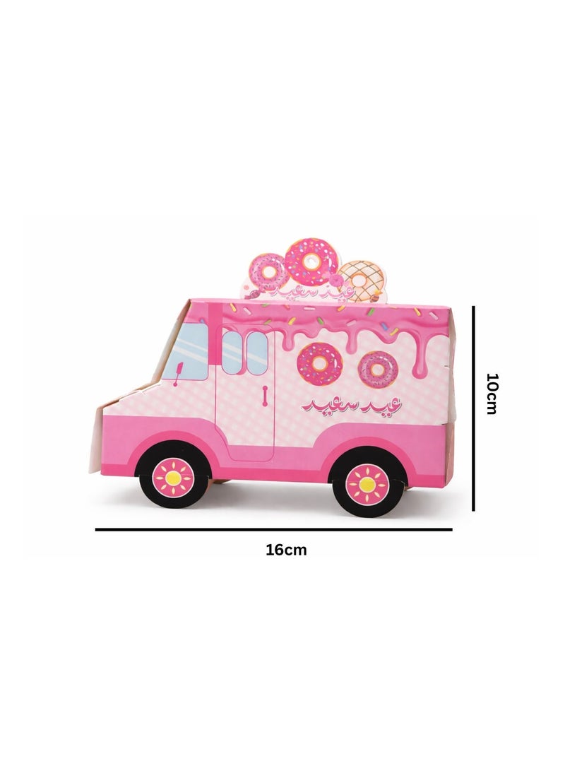 بريميم صندوق هدايا عيد الفطر بتصميم شاحنة حلوى - صندوق هدايا عيد مبارك وردي اللون للأطفال. حزمة من ٦ - Image 2