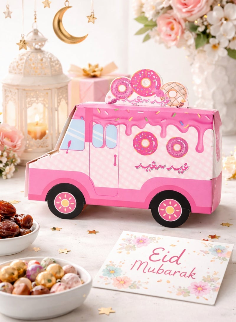 بريميم صندوق هدايا عيد الفطر بتصميم شاحنة حلوى - صندوق هدايا عيد مبارك وردي اللون للأطفال. حزمة من ٦ - Image 3