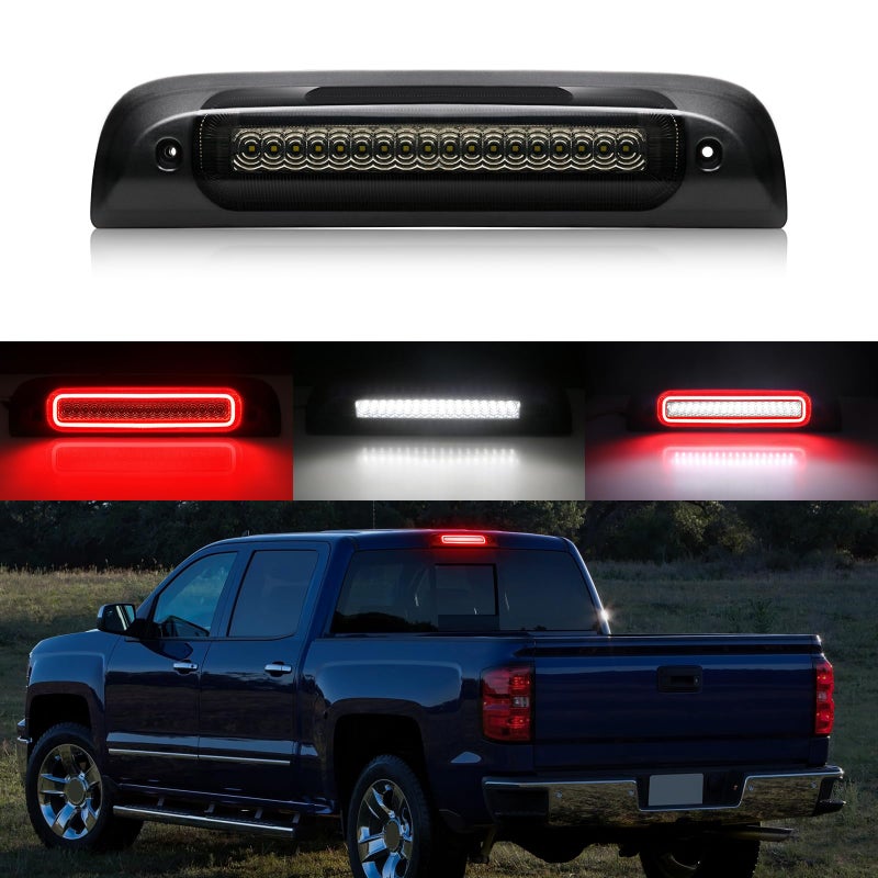AUYICH LED Third Brake Light Compatible with 20142019 Silverado Sierra 1500 2500HD 3500HD Replacement 3rd Brake Rear Center High Mount Stop Light F1 Style Strobe Roof Cargo Lamp Smoked Lens