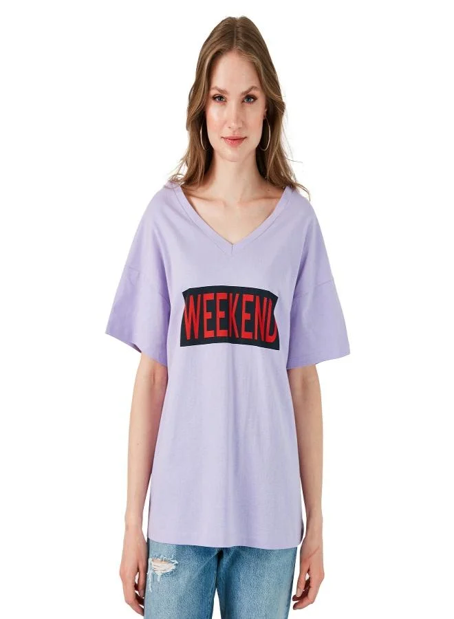 Lela Lela 100% Cotton Printed V-Neck T-Shirt Women's T-Shirt 6010022