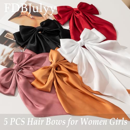 FDBJulyy Premium Black Satin Hair Bows and Clips Set for Women & Girls - 5 PCS Bow-knot Hair Clip, Big Bows Claw Clips, Non-Slip Clip for Thick and Thin Hair - Image 4
